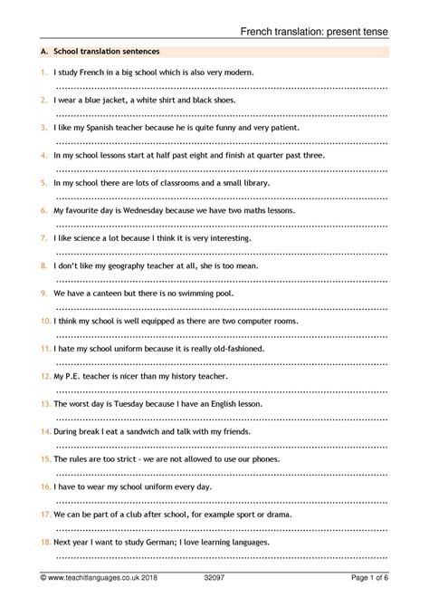 Worksheet 1. . English to french translation exercises with answers pdf